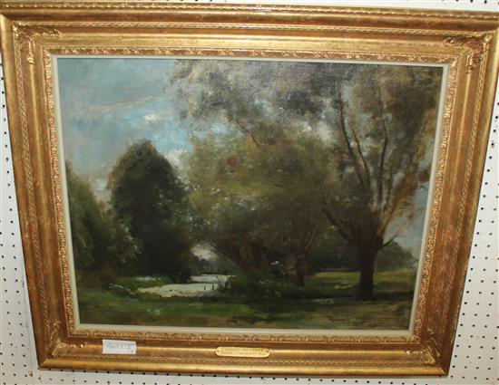 Tempsford 1895, Henry G Moon - landscape oil - label